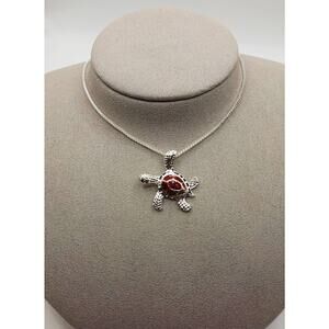 Red Sea Turtle Necklace Silver Tone Box Chain 18in Alterimage